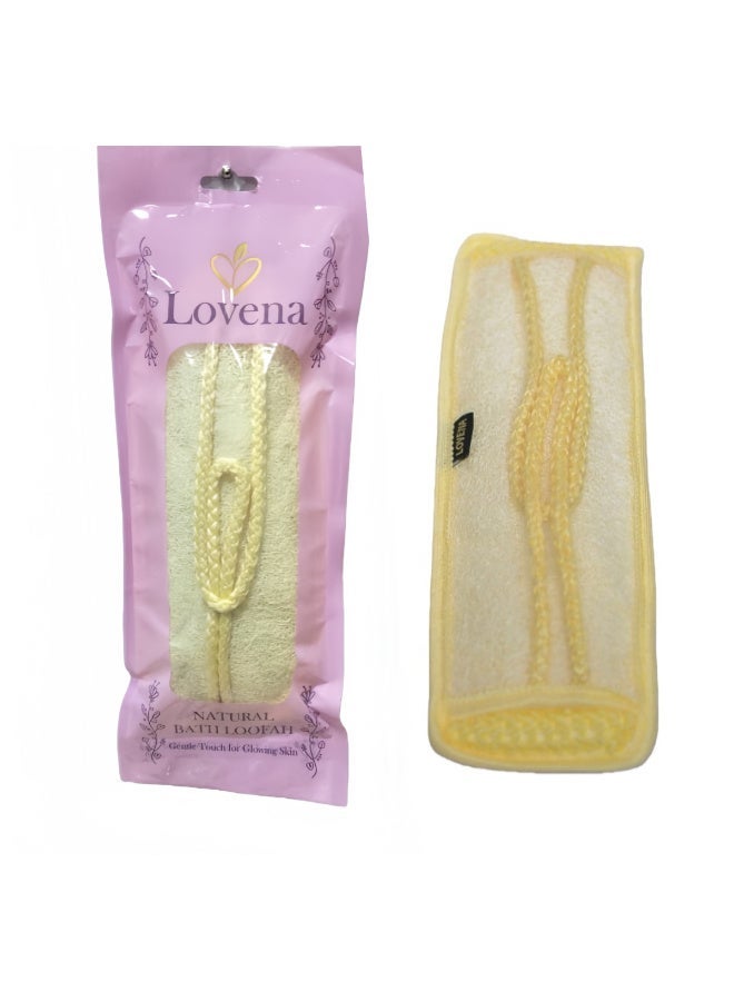 Lovena Long loofah with a back support strap, made from natural loofah and premium soft massage fabric - Image 1